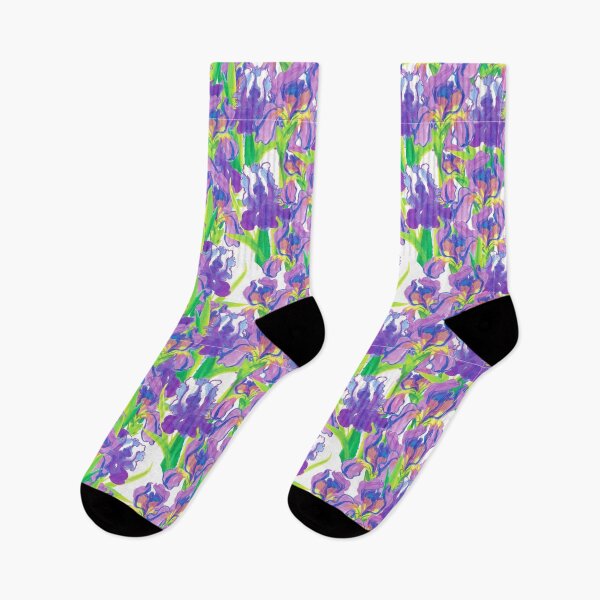 Item preview, Seamless pattern pink irises on a white blue-purple pattern designed and sold by KateRudneva.