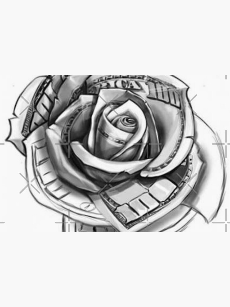 100 Dollar Bill Rose Tattoo Stencil