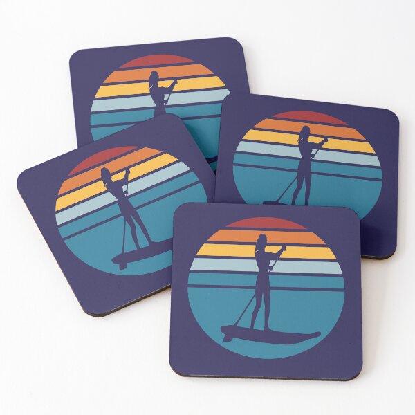 Item preview, Woman Stand Up Paddle Board - SUP - Retro Blue Sunset designed and sold by HeatherPore.