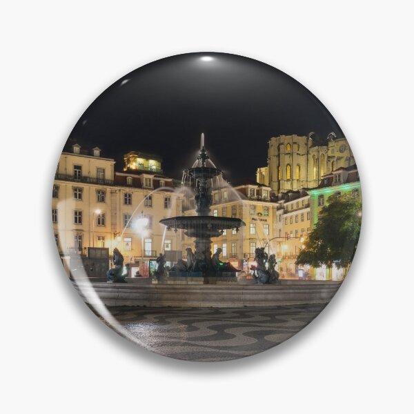 Item preview, Waves and Lights - Rossio Square in Lisbon Portugal at Night designed and sold by Georgia Mizuleva.