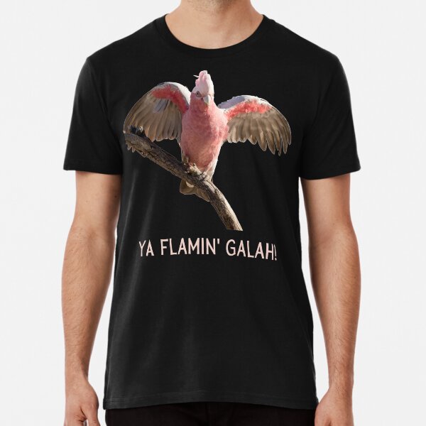 Aperçu de l'œuvre Ya flamin galah (Toi, galah flamboyant). Photographie de galah rose et gris et texte de couleur claire. créée et vendue par JellyBeenzz.