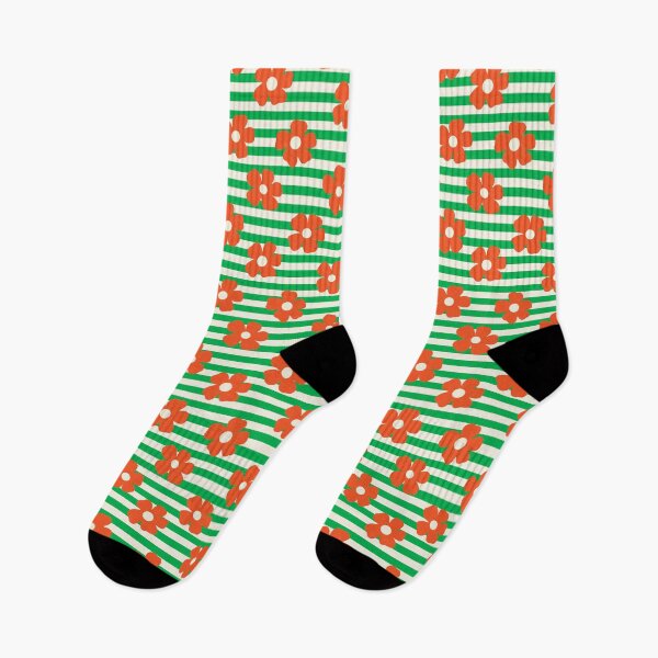 Item preview, Retro Orange Poppies on Green Stripes designed and sold by zeljkica.