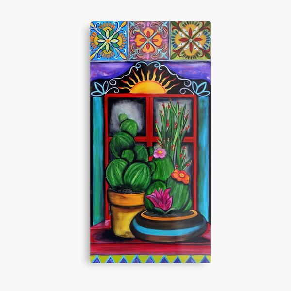 CACTUS BY WINDOW WATERCOLOR - original color version Metal Print