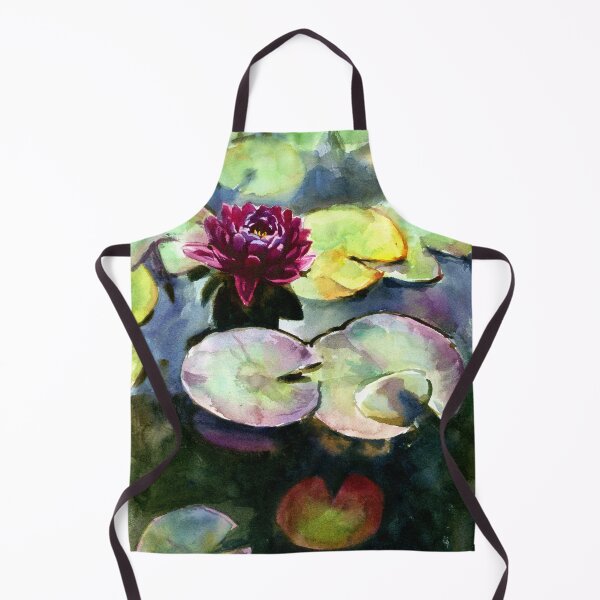 Item preview, dark red water lily with leaves in dark water, watercolor drawing from nature designed and sold by avamnenado.