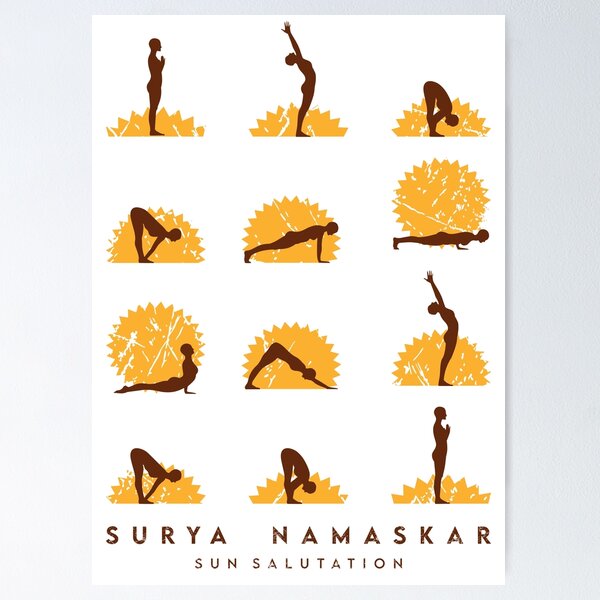 Premium Vector | Surya namaskar, greeting the sun, complex of asanas in yoga.  cartoon style