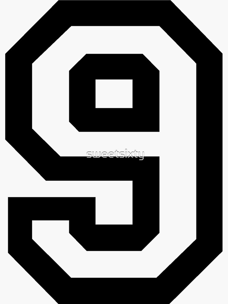 9 - number 9 - jersey number for sportsteam' Sticker