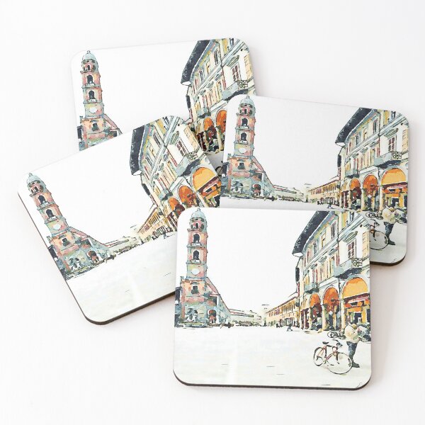 Item preview, Square with tower and cyclists designed and sold by Giuseppe Cocco.