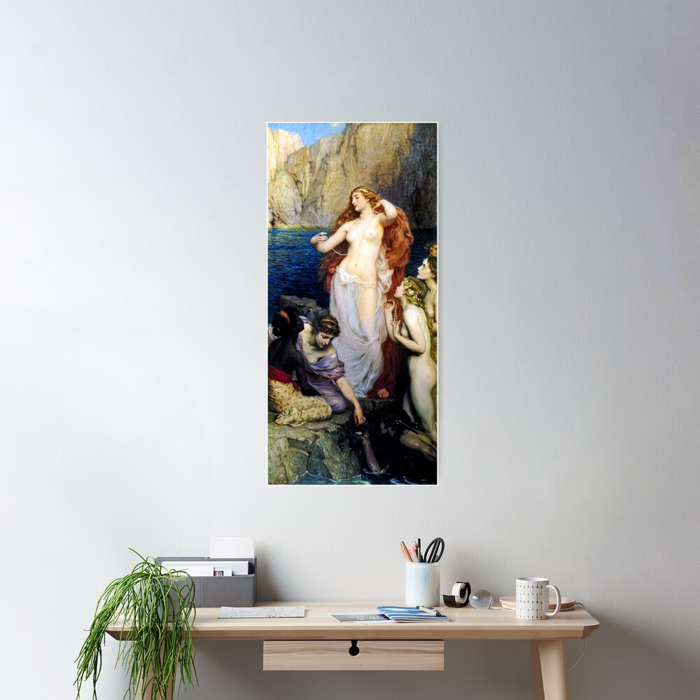 The Pearls Of Aphrodite – (Herbert James Draper) Герберт Дрейпер - Жемчуг Афродиты #ThePearlsOfAphrodite #Pearls #Aphrodite #HerbertJamesDraper Poster