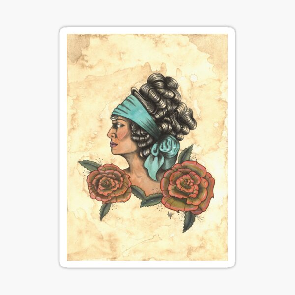 Woman With Two Roses Sticker