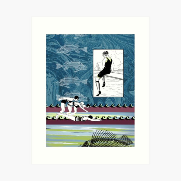 High and Dry Vintage Swimmers Collage Art Print