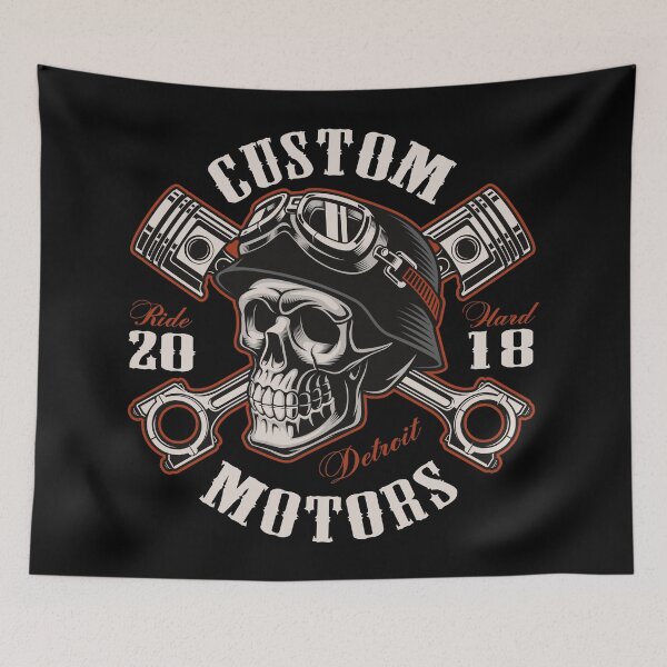 Item preview, Custom Motors Ride Hard Biker Skull designed and sold by Curio Meridian.