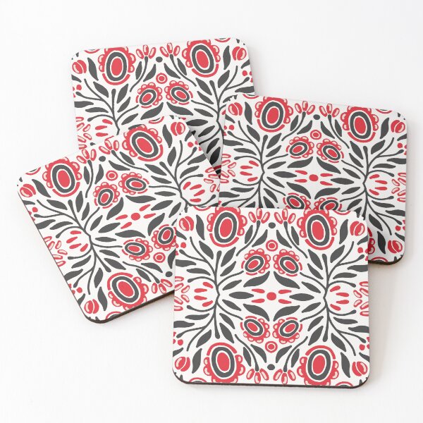 Item preview, Red black traditional floral vintage pattern designed and sold by PG Illustration.