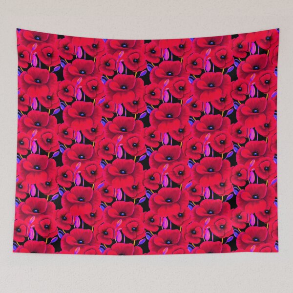 Item preview, Colorful Poppy Flowers Pattern - Black designed and sold by Kraina.