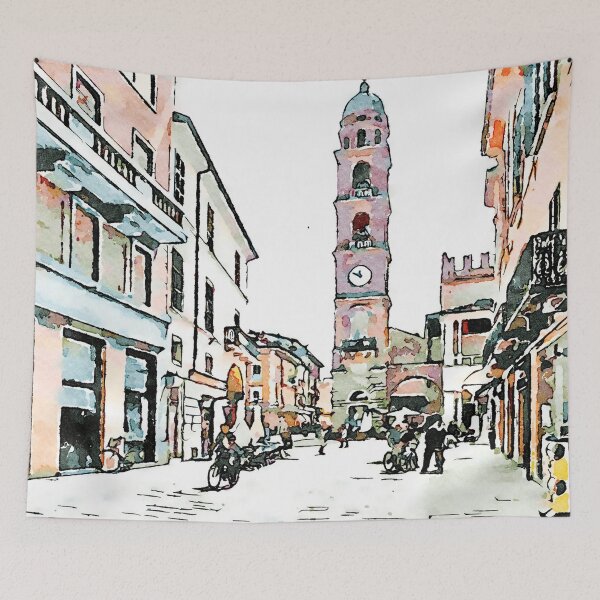 Item preview, Street view with tower designed and sold by Giuseppe Cocco.