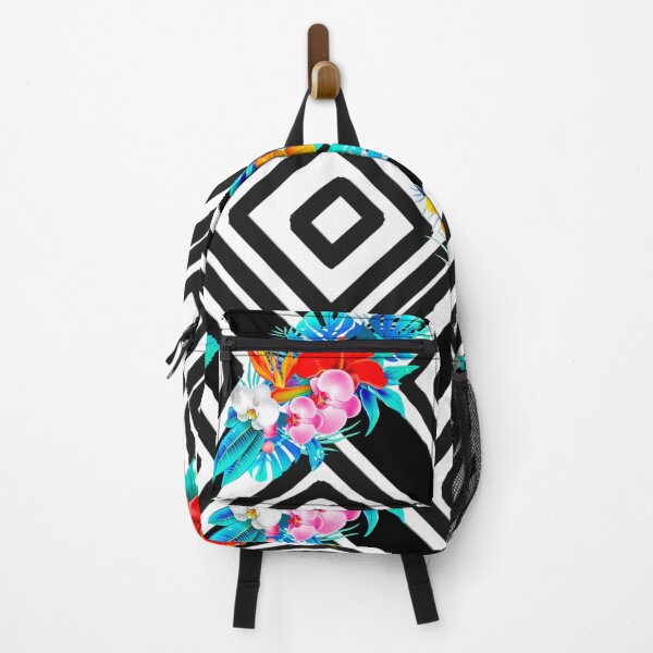 Item preview, Tropical flowers Black and white Geometric shapes,squares ,boho pattern  designed and sold by MariaMarinova.