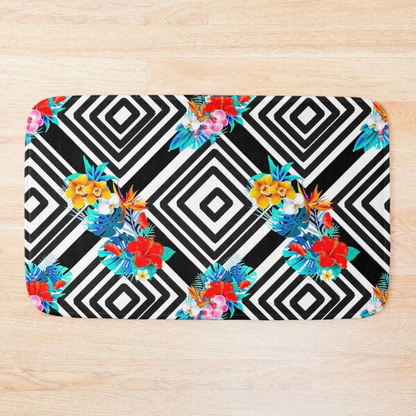 Item preview, Tropical flowers Black and white Geometric shapes,squares ,boho pattern  designed and sold by MariaMarinova.