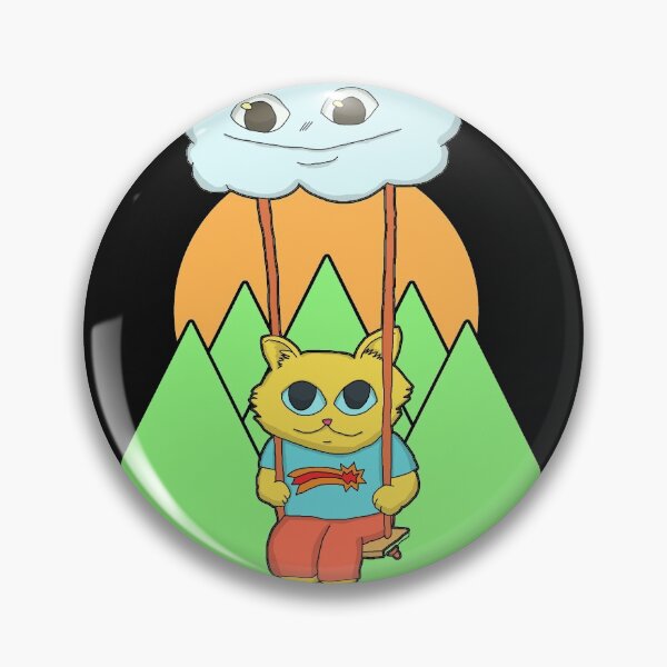 Item preview, Kawaii Yellow Cat On A Cloud Swing and green mountain sunset designed and sold by Chubuter.