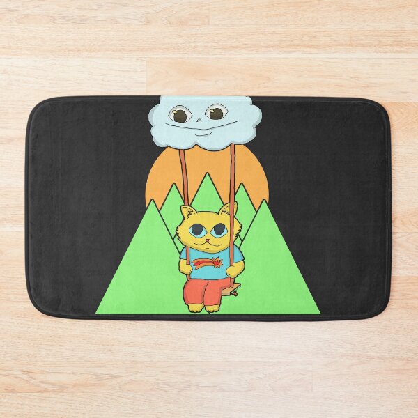 Item preview, Kawaii Yellow Cat On A Cloud Swing and green mountain sunset designed and sold by Chubuter.