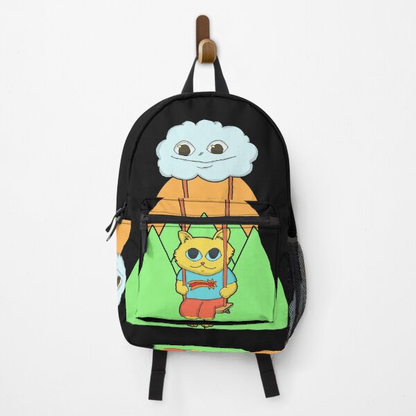 Item preview, Kawaii Yellow Cat On A Cloud Swing and green mountain sunset designed and sold by Chubuter.
