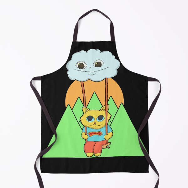 Item preview, Kawaii Yellow Cat On A Cloud Swing and green mountain sunset designed and sold by Chubuter.