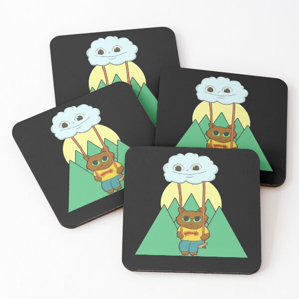 Item preview, Kawaii Brown Cat On A Cloud Swing and green mountain sunset designed and sold by Chubuter.