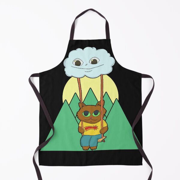 Item preview, Kawaii Brown Cat On A Cloud Swing and green mountain sunset designed and sold by Chubuter.