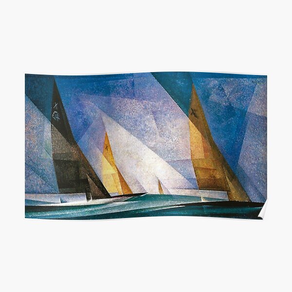Sailboats nautical, maritime landscape coastal painting by Lyonel Feininger Poster