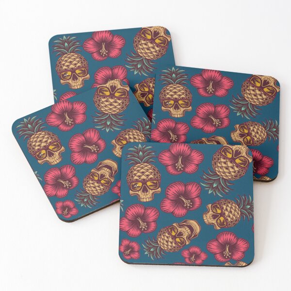 Item preview, Hawaiian Skull - Blue Background designed and sold by ElleBeeCreation.