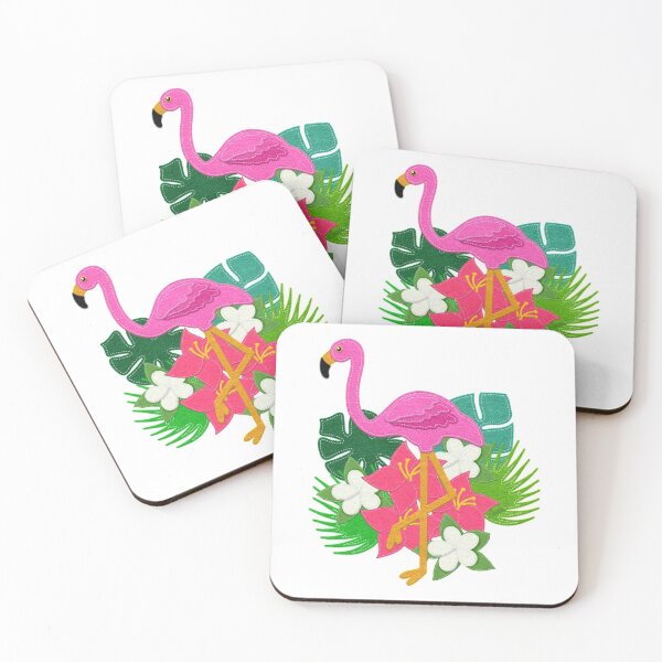 Item preview, Felt Look Pink Flamingo and Tropical Leaves | Cherie's Art Original (c)2020 designed and sold by CheriesArt.