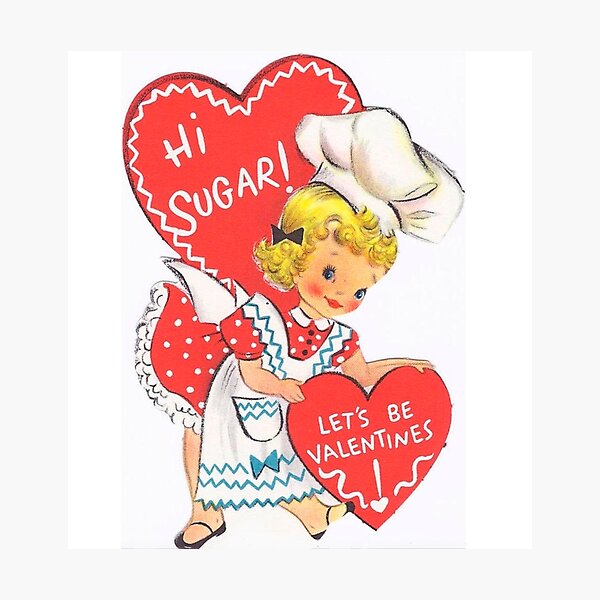 Hi Sugar Vintage Kitten Valentine's Day Card Photographic Print