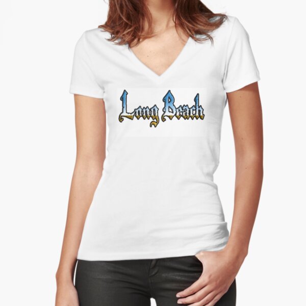 Langer Strand Tailliertes T-Shirt mit V-Ausschnitt