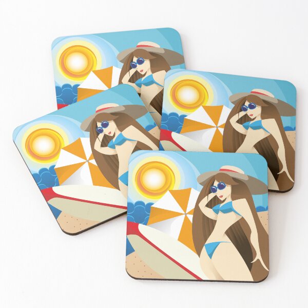 Item preview, Drawing of a dark-haired woman in the tropical landscape of a beach in the summer. Ideal for institutional materials and tourist designed and sold by LucianoCosmo.