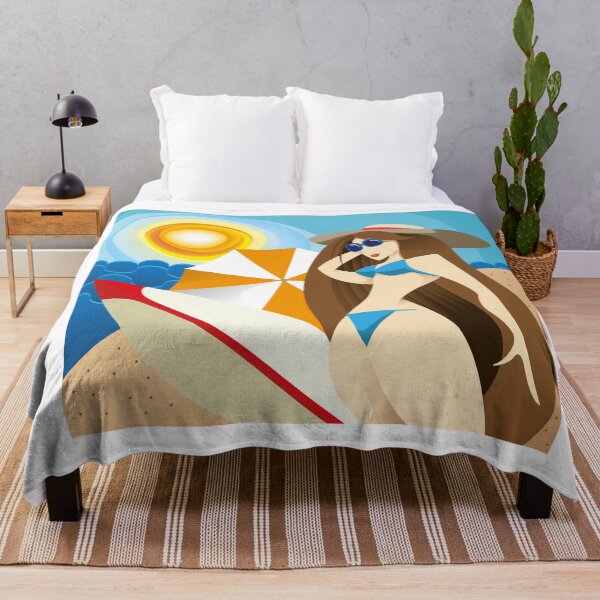 Item preview, Drawing of a dark-haired woman in the tropical landscape of a beach in the summer. Ideal for institutional materials and tourist designed and sold by LucianoCosmo.