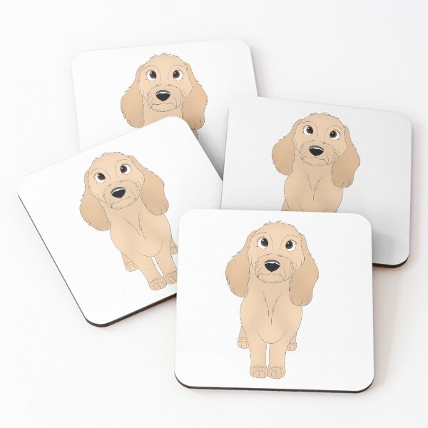 Cartoony Golden Doodle Illustration Coasters (Set of 4)