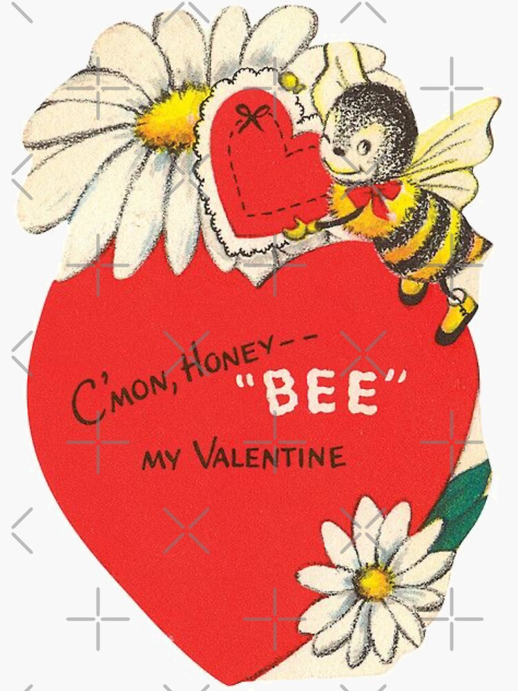 C’mon Honey Bee my Valentine Vintage Valentine’s Day Bee Card | Sticker