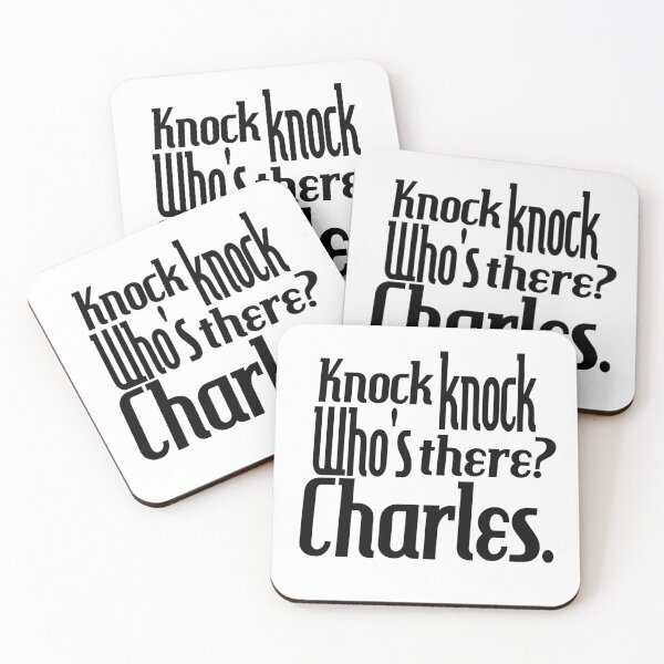 Item preview, Knock knock-who's there-Charles-name-funny-for him-black-white designed and sold by DrStickerManiac.
