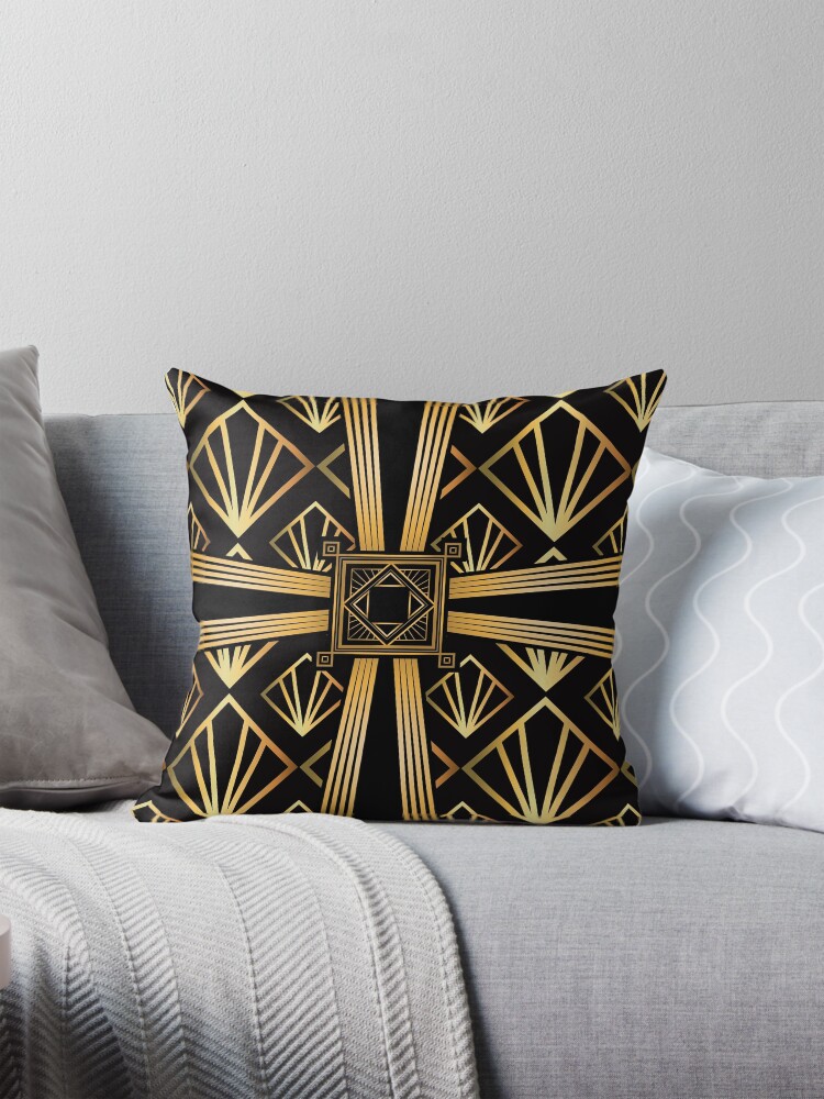 Art Deco Nouveau Black and Gold Geometric Design Pillow for Sale by SloganExpress Redbubble