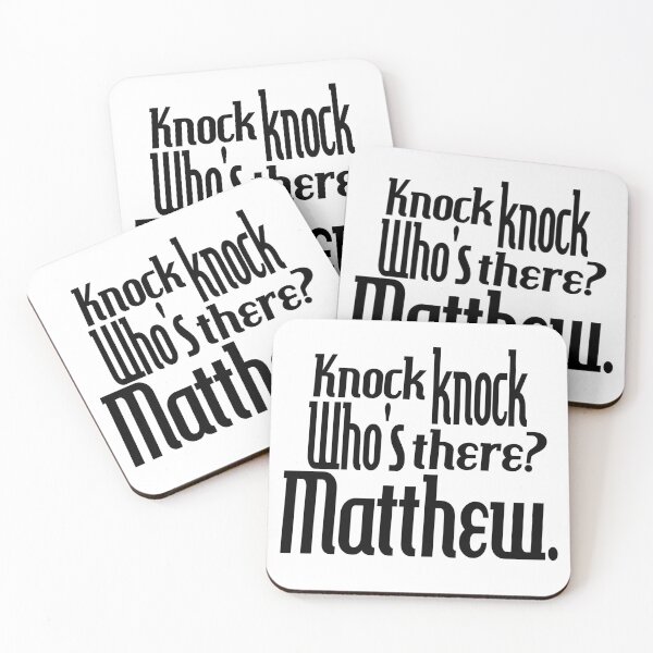 Item preview, Knock knock-who's there-Matthew-name-funny-for him-black-white designed and sold by DrStickerManiac.