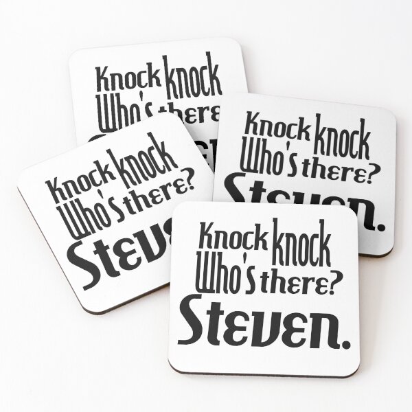 Item preview, Knock knock-who's there-Steven-name-funny-for him-black-white designed and sold by DrStickerManiac.