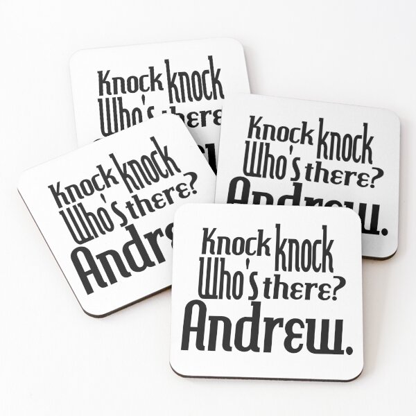 Item preview, Knock knock-who's there-Andrew-name-funny-for him-black-white designed and sold by DrStickerManiac.