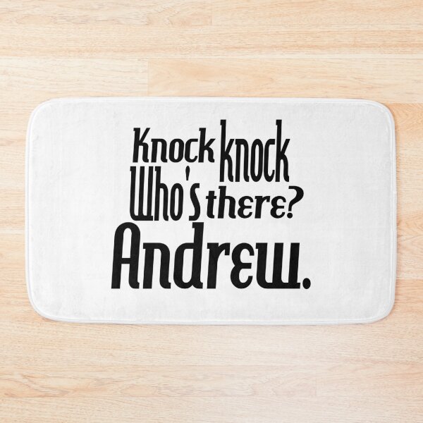 Item preview, Knock knock-who's there-Andrew-name-funny-for him-black-white designed and sold by DrStickerManiac.