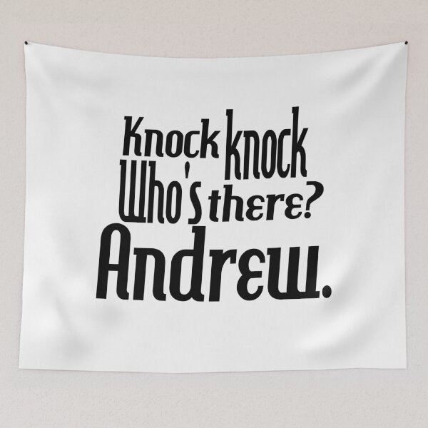 Item preview, Knock knock-who's there-Andrew-name-funny-for him-black-white designed and sold by DrStickerManiac.