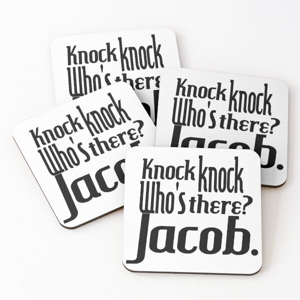 Item preview, Knock knock-who's there-Jacob-name-funny-for him-black-white designed and sold by DrStickerManiac.