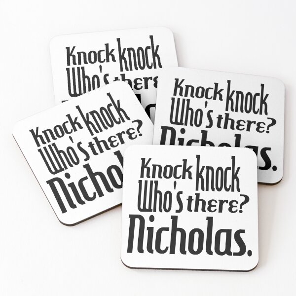 Item preview, Knock knock-who's there-Nicholas-name-funny-for him-black-white designed and sold by DrStickerManiac.