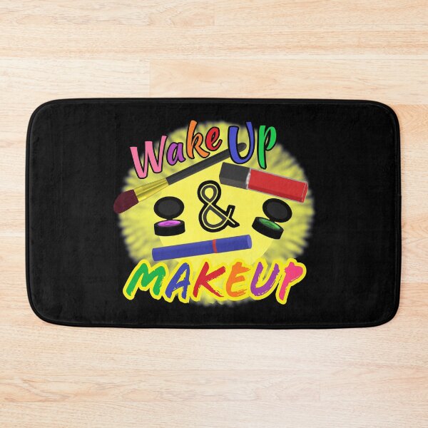 Item preview, Wake Up and Makeup – Fun Quote for Makeup Lovers and Makeup Artists.  Shining Sun with Makeup and Multicolored Letters.  designed and sold by ArtByLM.