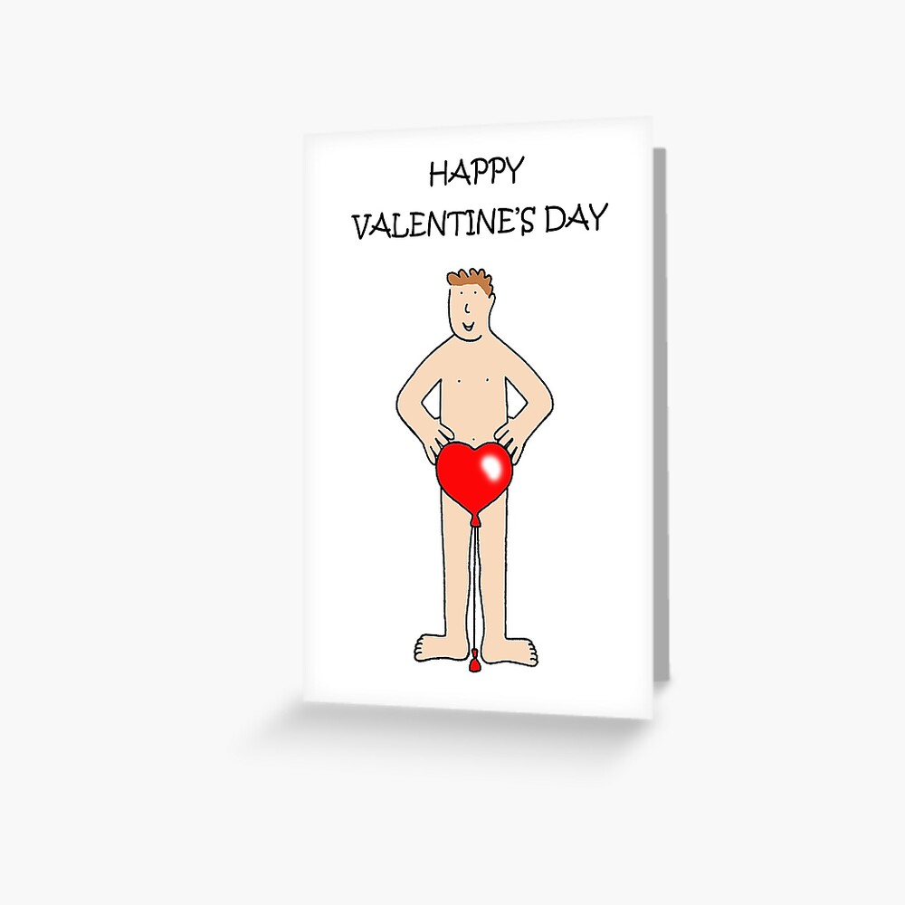 Man Wearing No Clothes Except a Valentine Heart Balloon