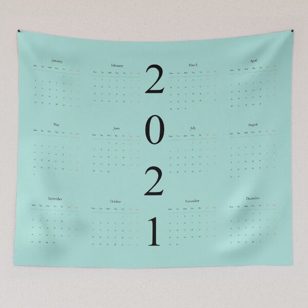Item preview,  2021 Calendar- light blue background-starting Monday designed and sold by CSouissi.
