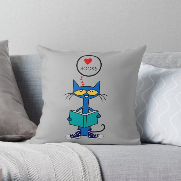 Pete The cat reading a book Throw Pillow