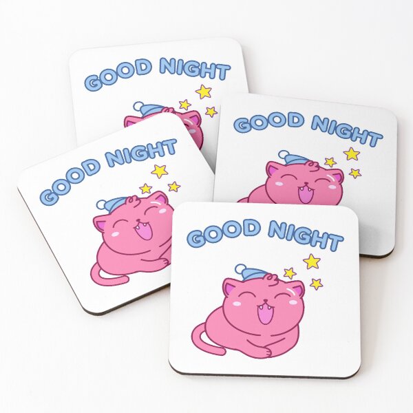 Item preview, Yawning Pink Cat with good Night Typography designed and sold by bubble-bulb.