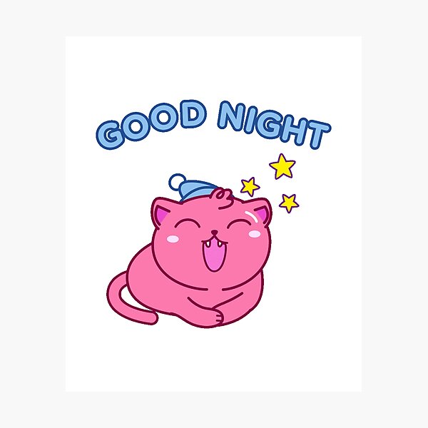 Item preview, Yawning Pink Cat with good Night Typography designed and sold by bubble-bulb.